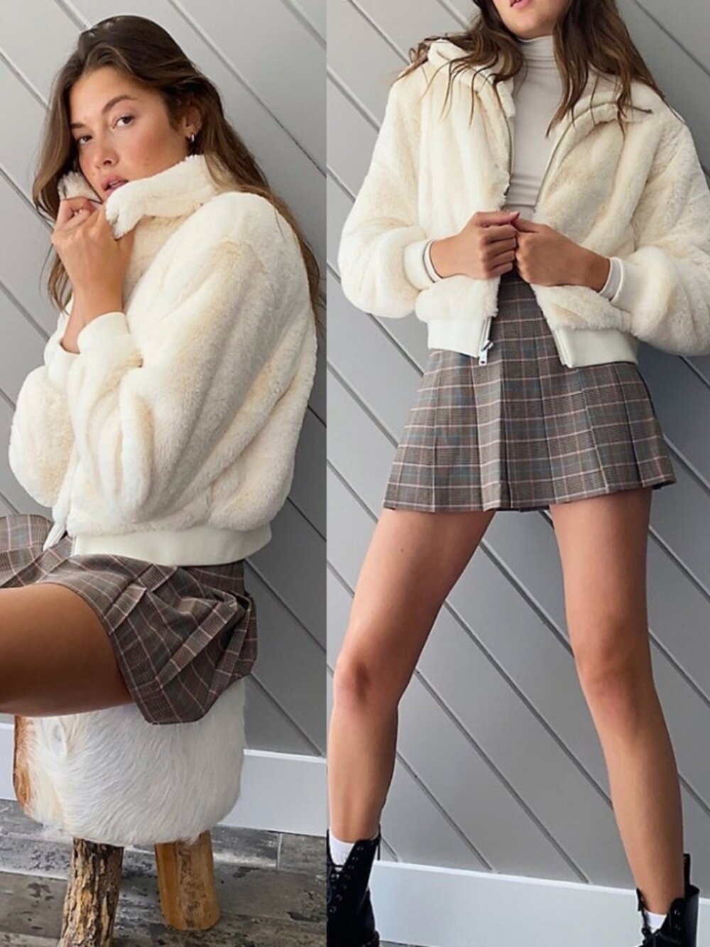 Aritzia Sunday Best Bear Teddy Bomber Jacket in Giselle Ivory M Faux Fur $198